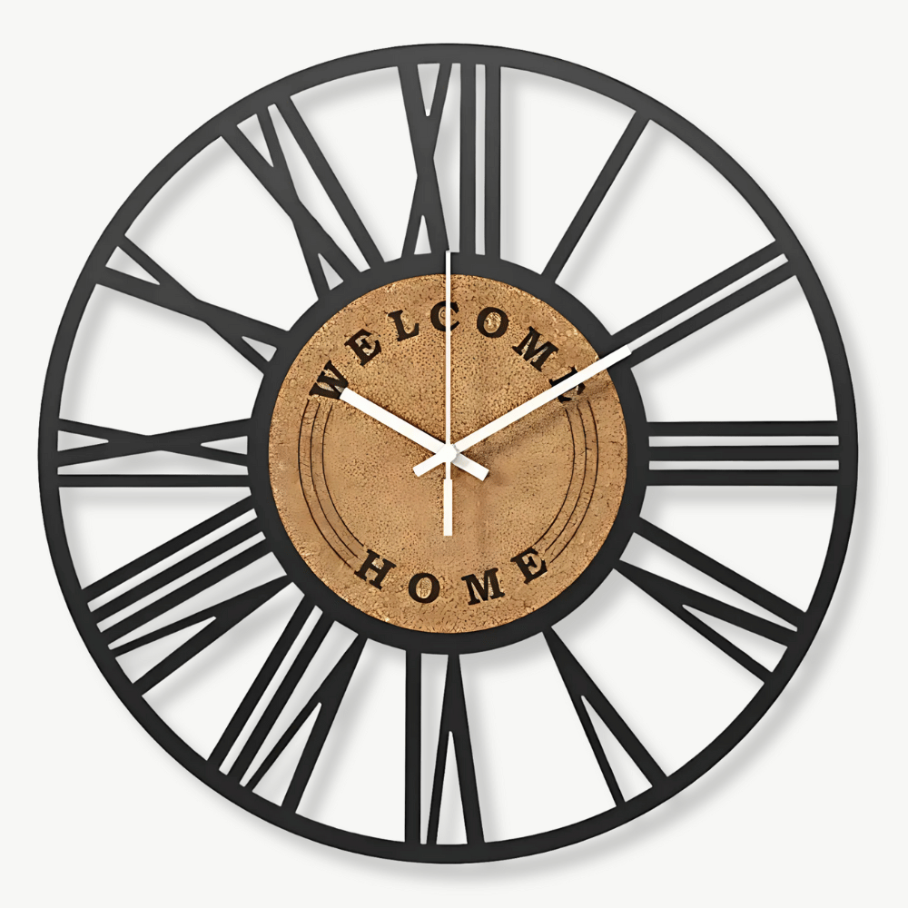 Väggklocka i metall och kork