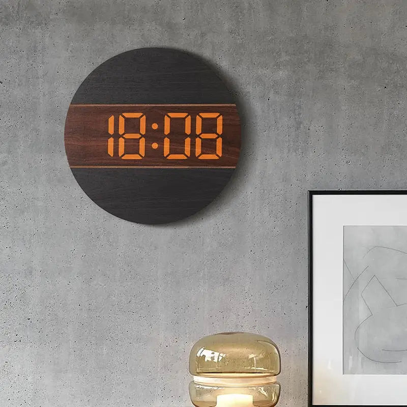 Horloge Murale LED en Bois - Horloges murales